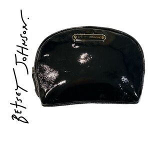 Betsey Johnson Glossy Black Patent Faux Leather Makeup Cosmetic Bag Animal Print